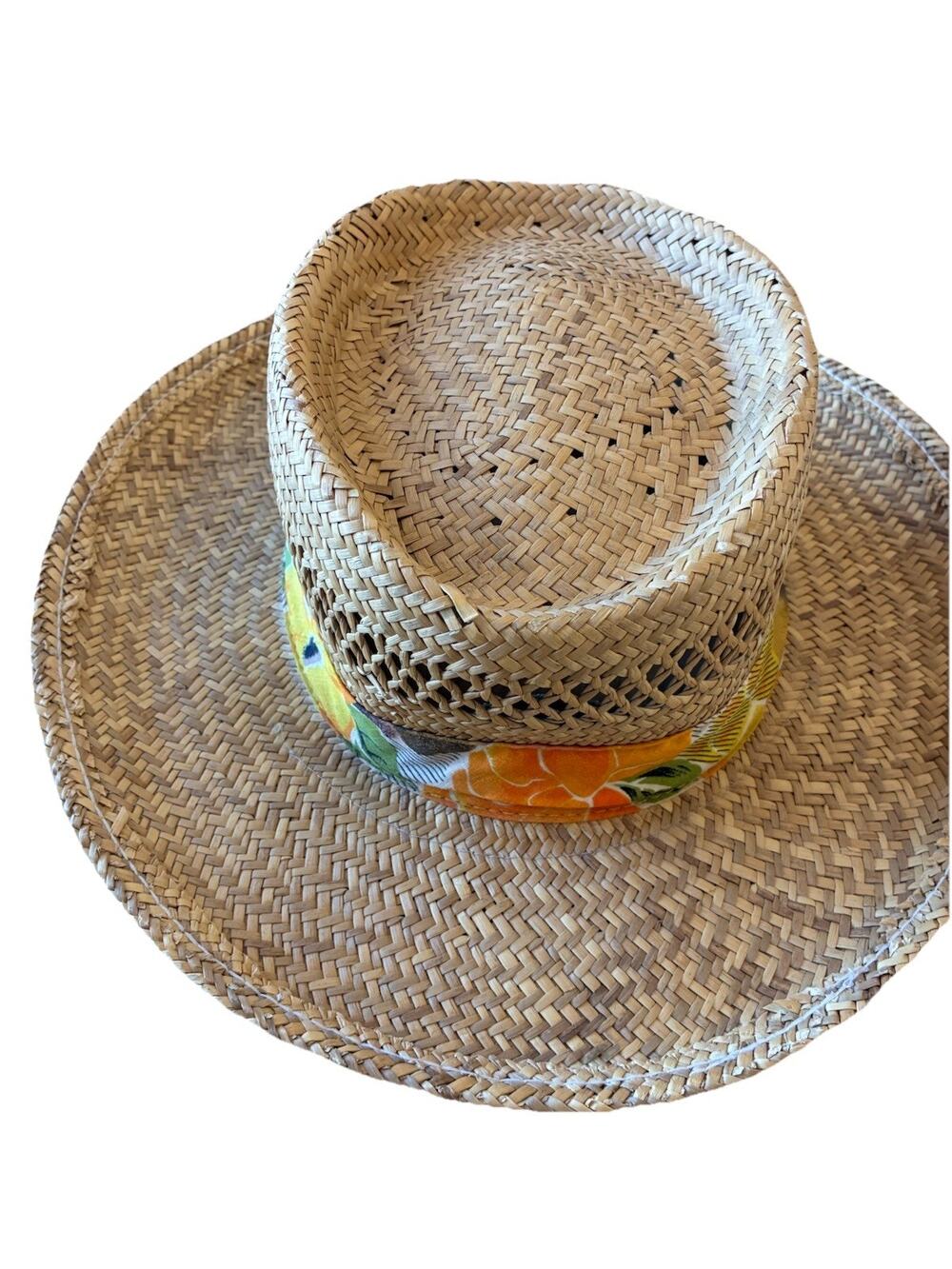 Classic Woven Straw Fedora Hat Safari Panama Tropical Floral Band Breathable